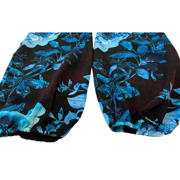 7TH AVENUE DESIGN STUDIO TUNIC BLOUSE, WOMENS, L, BLUE CRANBERRY BLACK FLORAL - Picture 8 of 11